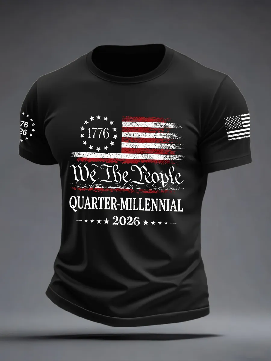 Men'S Casual American 1776-2026 Anniversary Celebration Commemorative Printed Short Sleeved T-Shirt