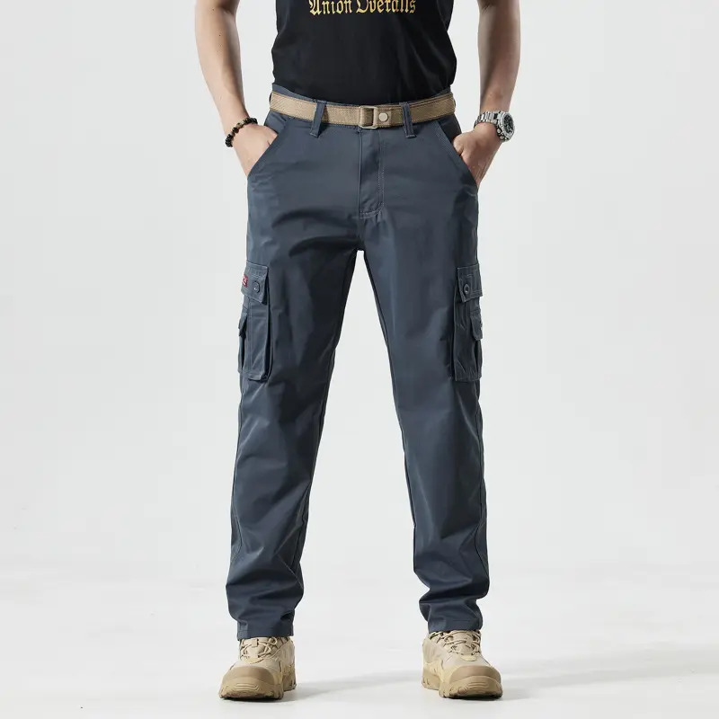 Men's Slim-Fit Solid-Color Straight-Leg Cargo Khakis—Multi-Pocket Trousers for Casual Daily Wear