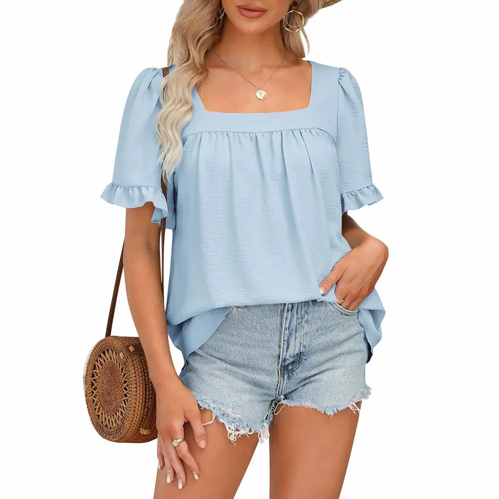 Coquette Blouse | Women's Square Neck Peplum Top with Whimsical Ruffle Sleeves