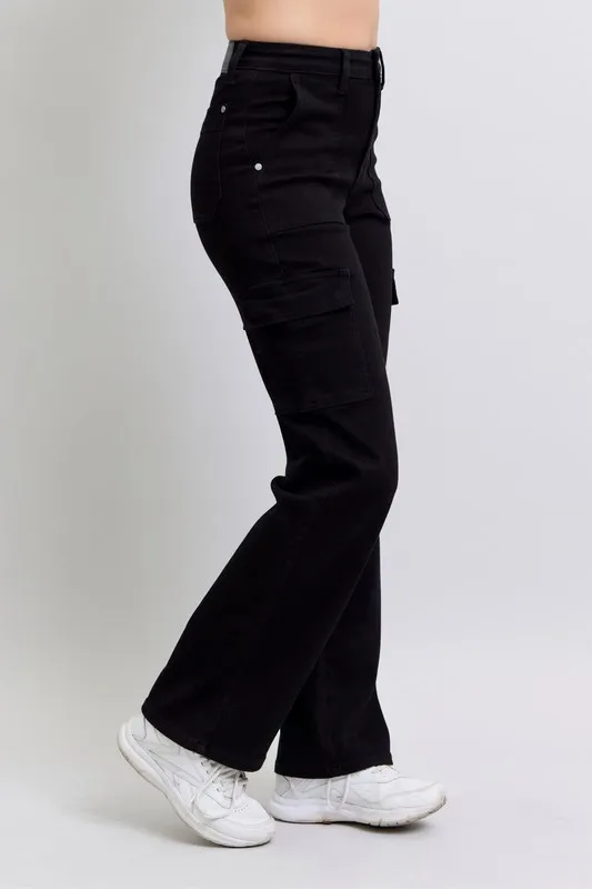 Blue Full Size High Waist Cargo Wide Leg Jeans Plus Size