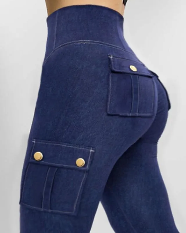 Womens Butt Lifting Leggings with Flap Pockets High