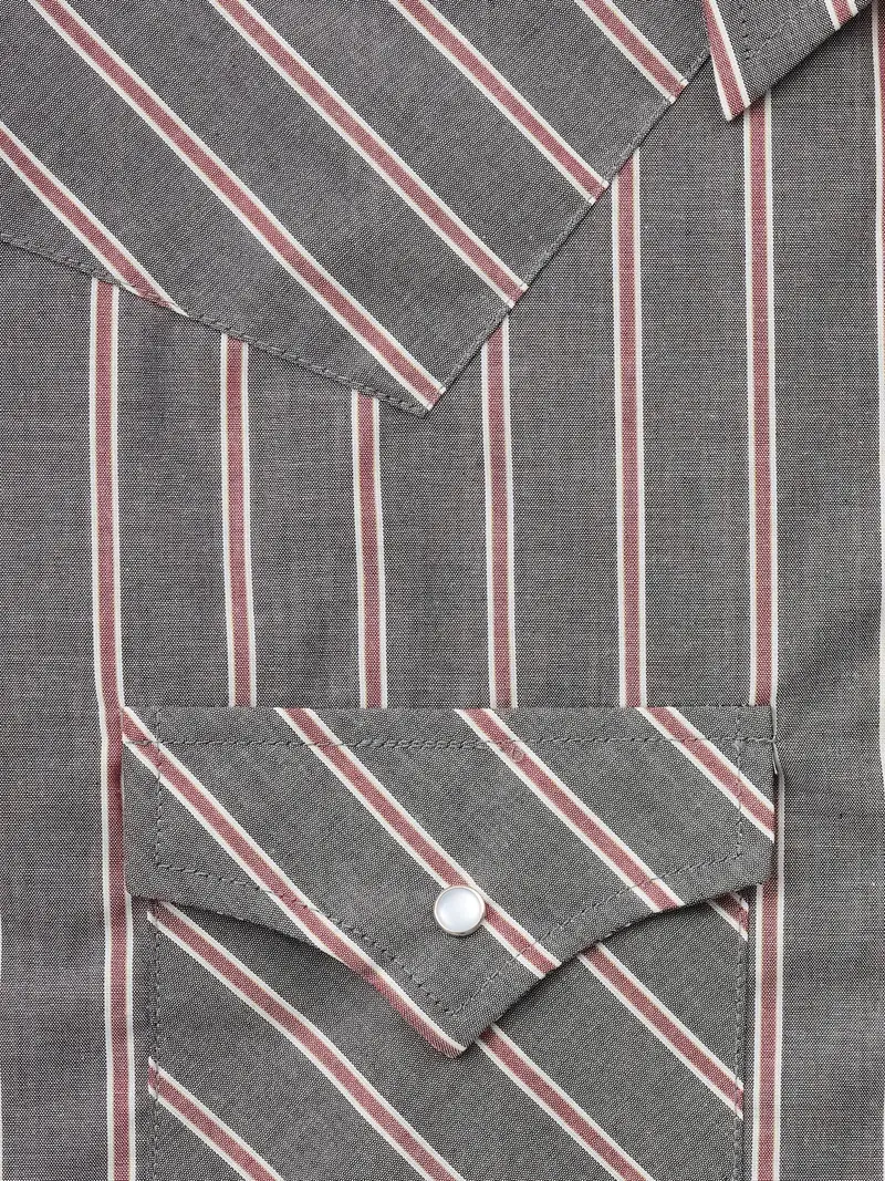 Men's Short-Sleeve Stripe Western Snap Shirt – Classic Casual Top with Functional Fabric & Pocket