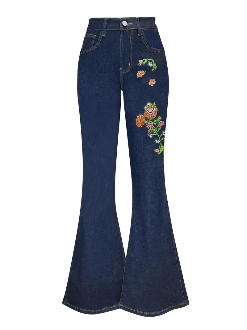 Women's Plain Button Pocket Flare Leg Jeans, Casual Bell Bottom Trousers for Daily Wear