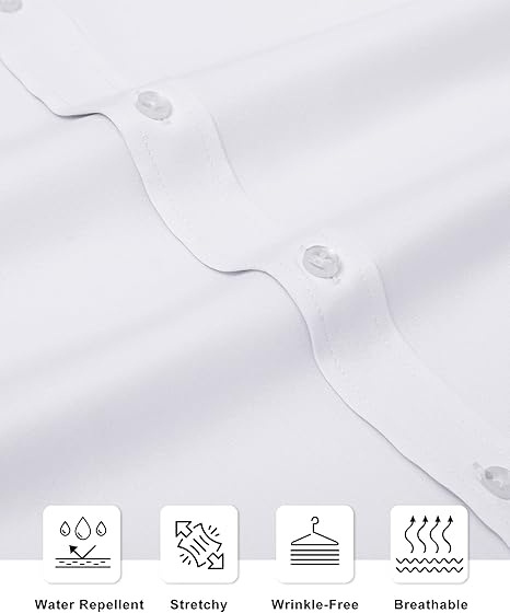 Men Long Sleeve Stretch Stain Proof Wrinkle Free Button Down Shirts Formal Shirts