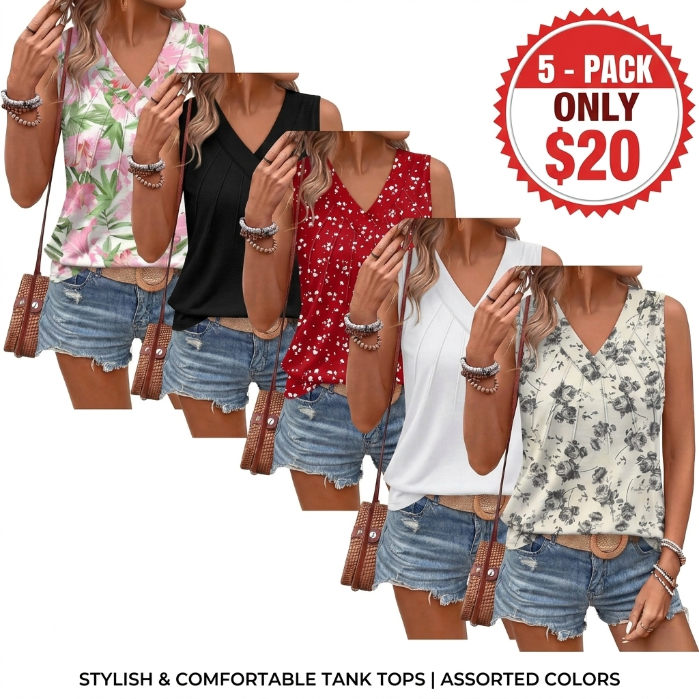 Tank Tops for Women Loose Fit Sleeveless Shirts V Neck Summer Clothes Ruched Women's Tees and Tanks Straight Hem Vneck