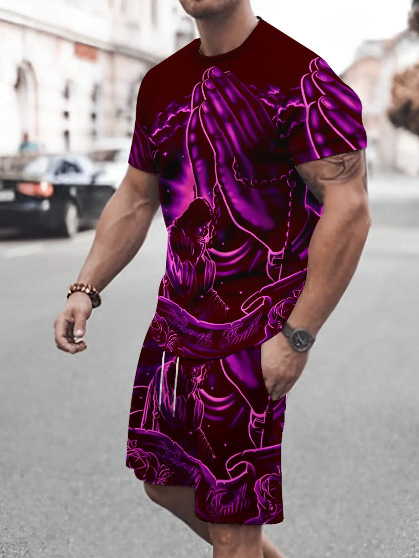 Men's 2-Piece Street Style 3D Print Short Sleeve T-Shirt and Shorts Set