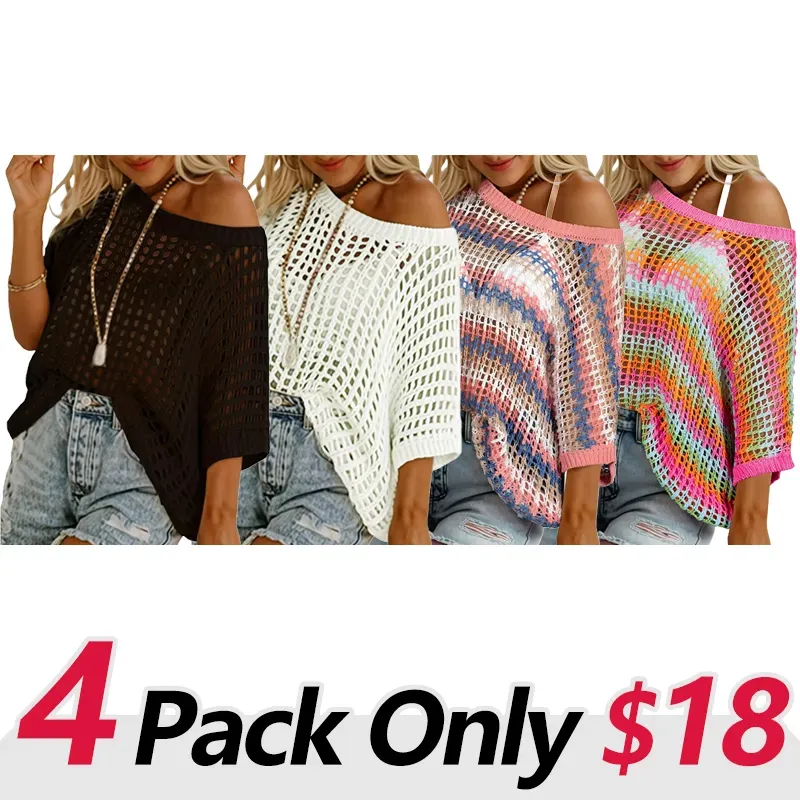 Women's Crochet Hollow-Out Beach Cover-Up & Casual Top