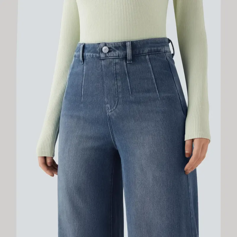 Halara Flex High Waisted Tummy Control Wide Leg Casual Jeans with Pockets
