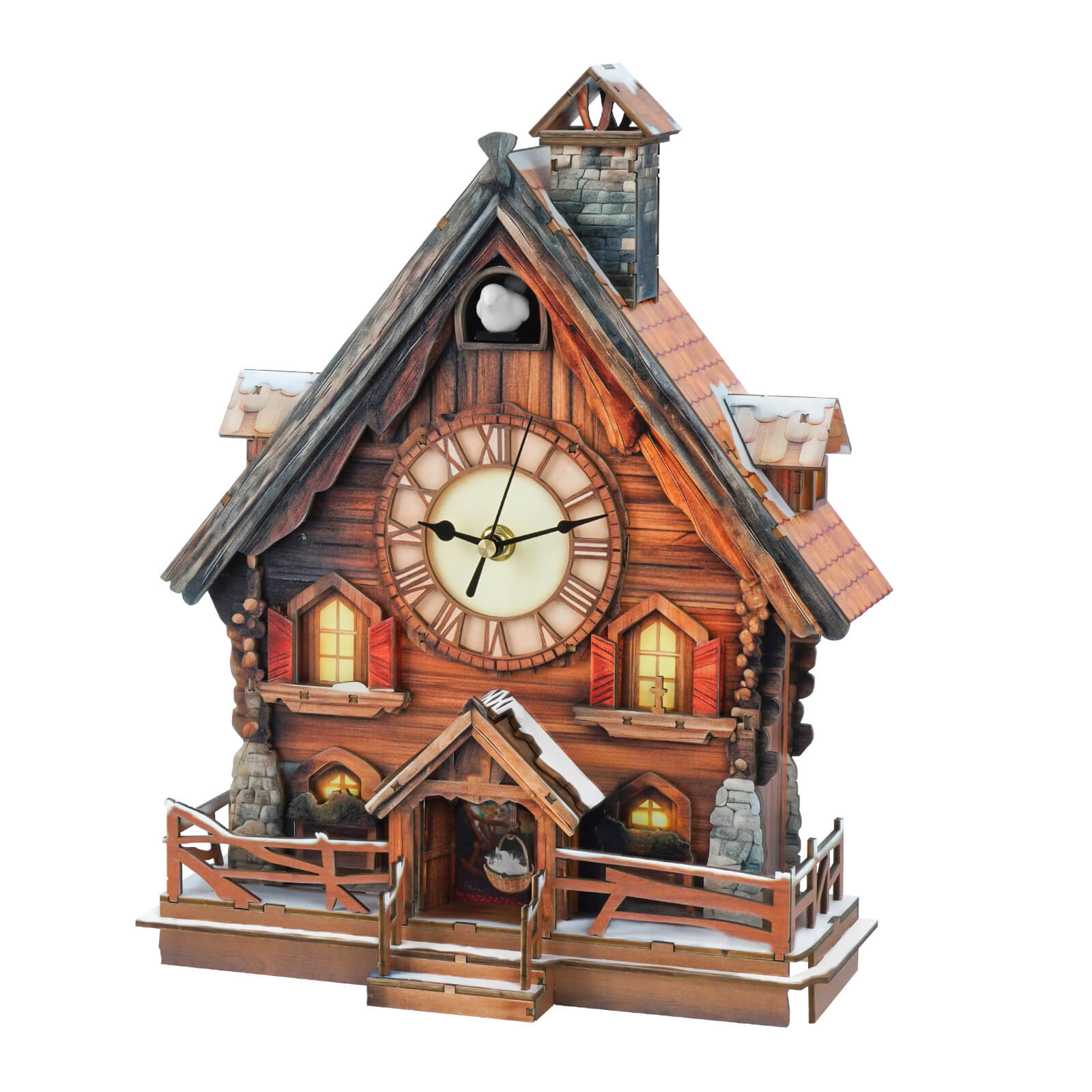 Cuckoo Chiming Swiss Chalet DIY Wood Clock, 3D Puzzle Kit