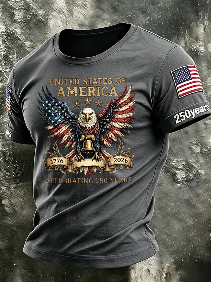Men's America Flag 250th Anniversary Print Round Neck T-shirt