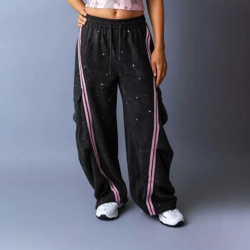 Loose Fit Street Cargo Pants Women Plus Size Teal Green Wide Leg Drawstring Joggers