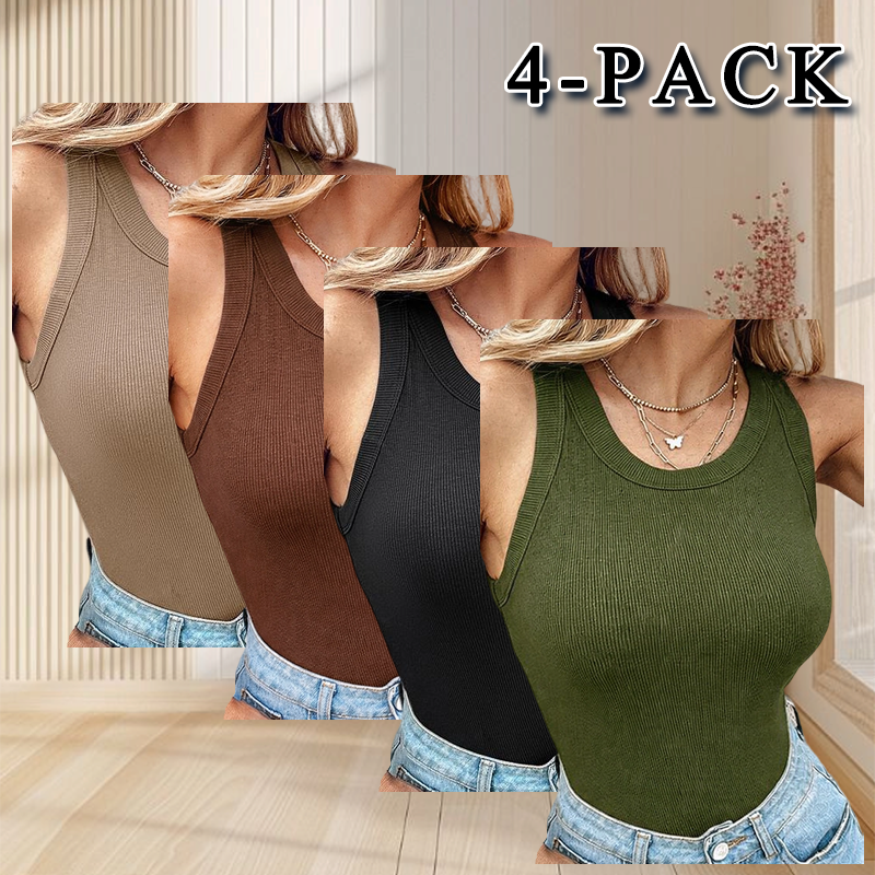 Round Neck Built-in Bra Ribbed Tank Top