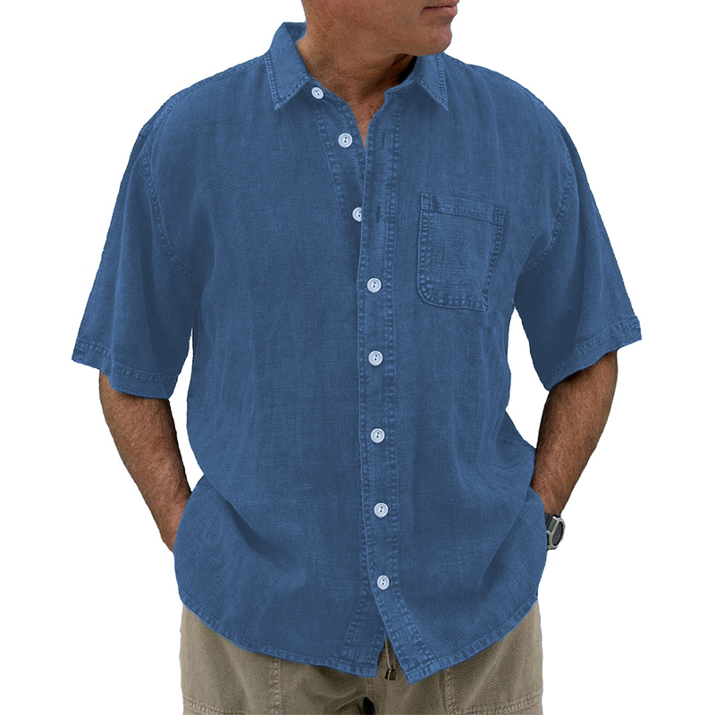 8-Pack Men's vintage cotton linen pocket short-sleeved shirt