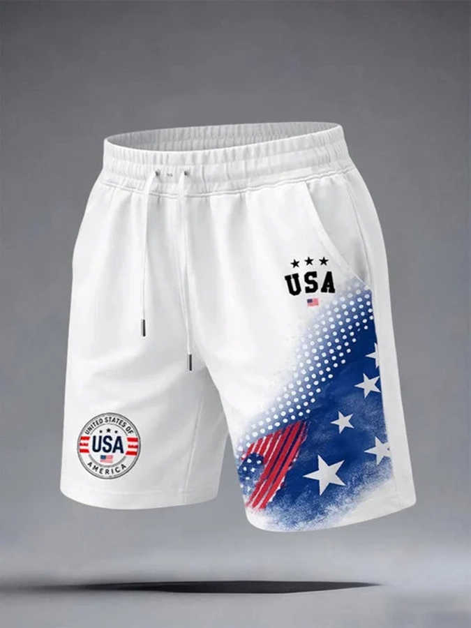 Neutral casual American founding celebration flag personalized printed shorts