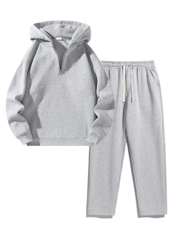 Fit Casual Drop Shoulder Half Zip Hoodie
