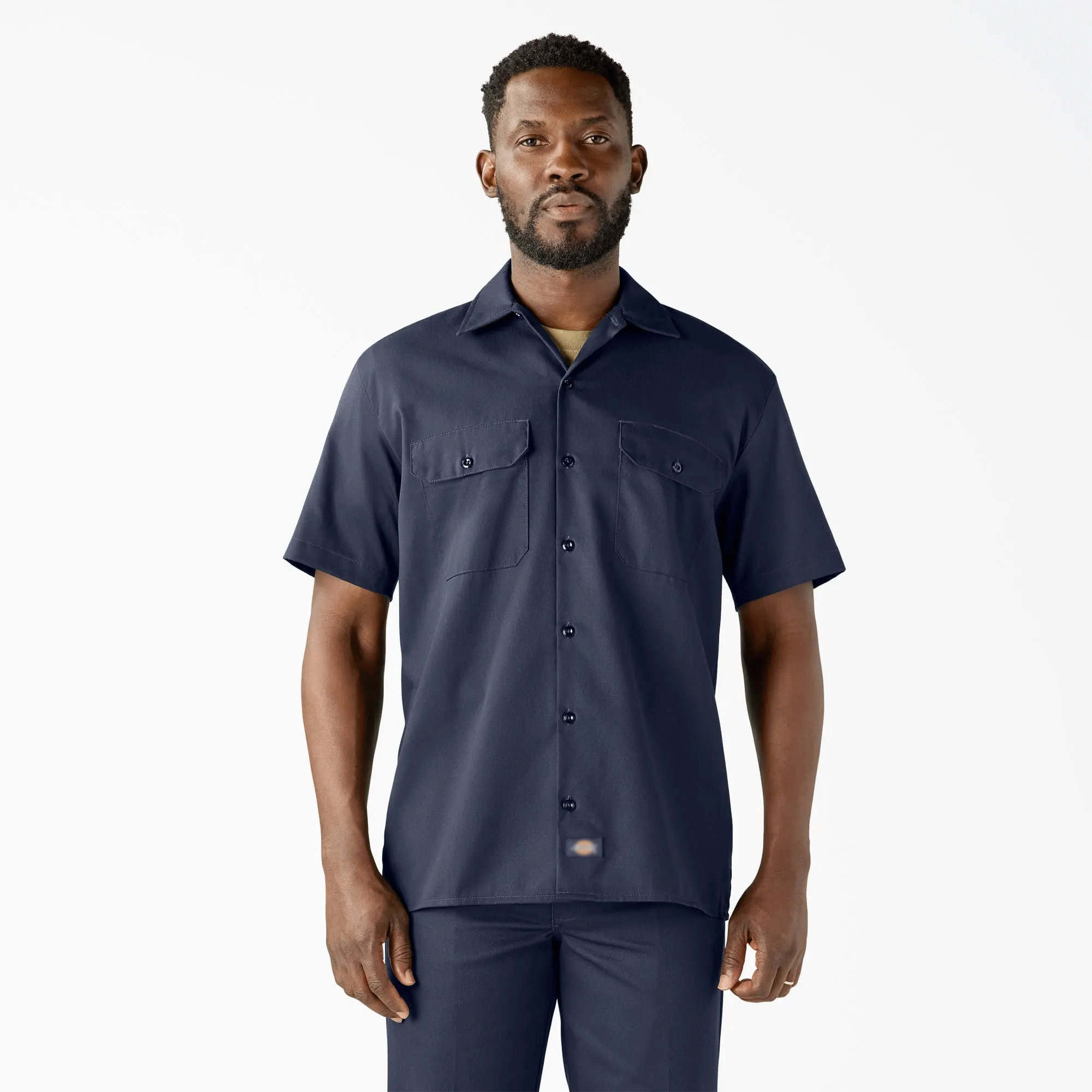 Short Sleeve Work Shirt, Classic Fit Work Wear, Fitted Style, Collared Neck, Secure Chest Pockets