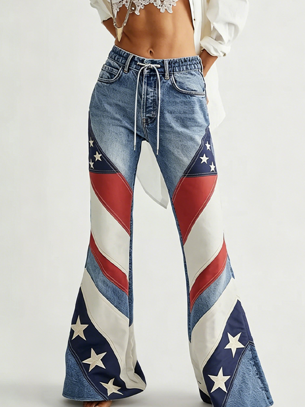 Women's American Flag Stars And Stripes Print Casual Wide Leg Pants
