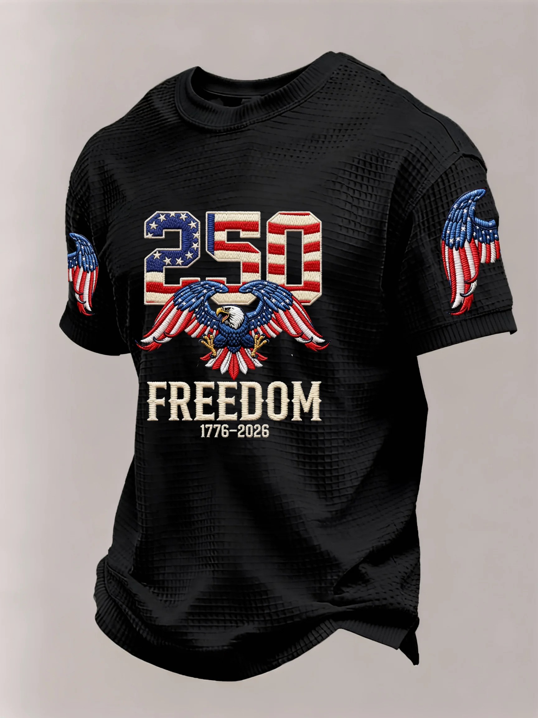 Men’s USA 250th Anniversary Embroidered Print Short Sleeve Waffle T-Shirt