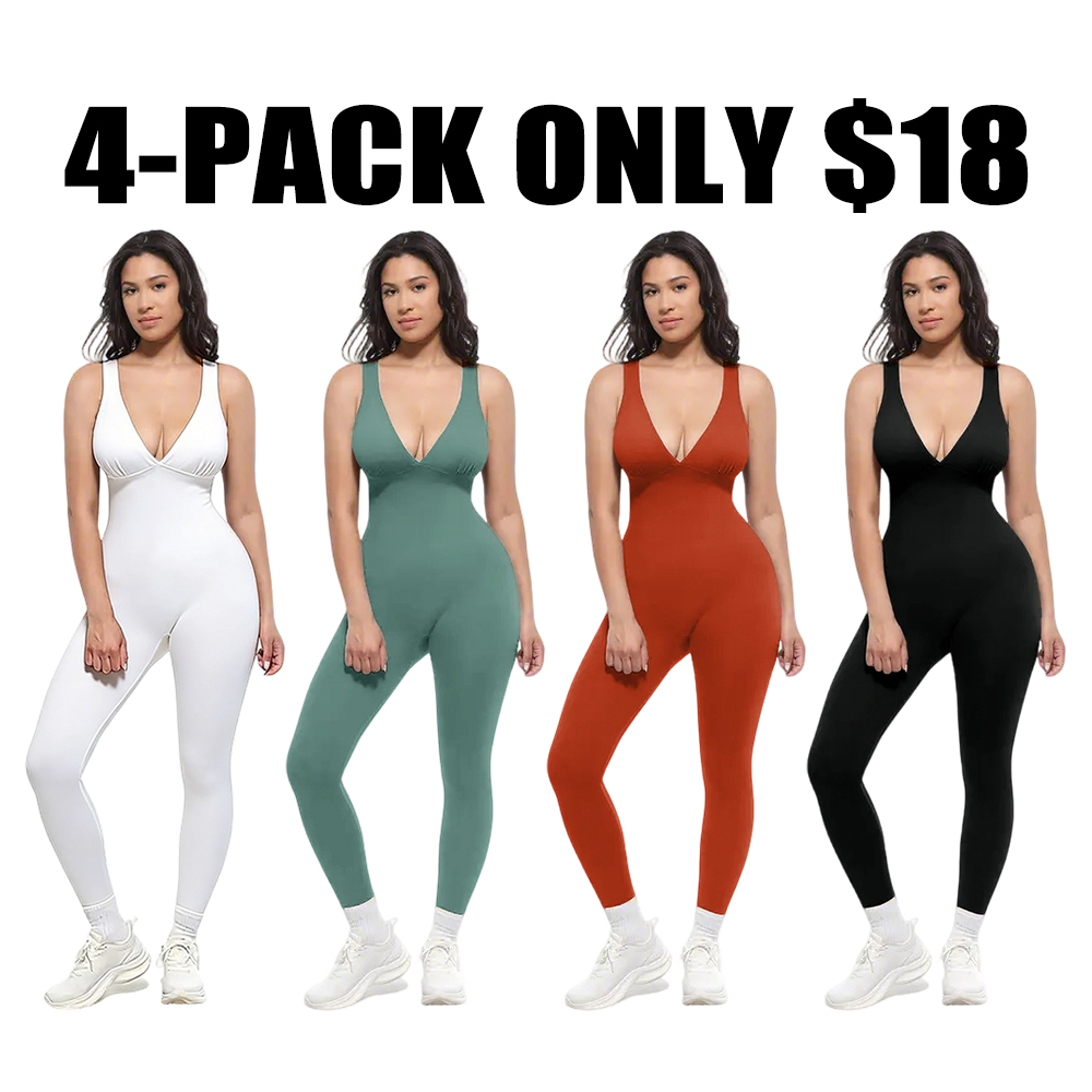 Deep V Shapewear with Chest Support Breathable High-Waisted Tummy Control Jumpsuit
