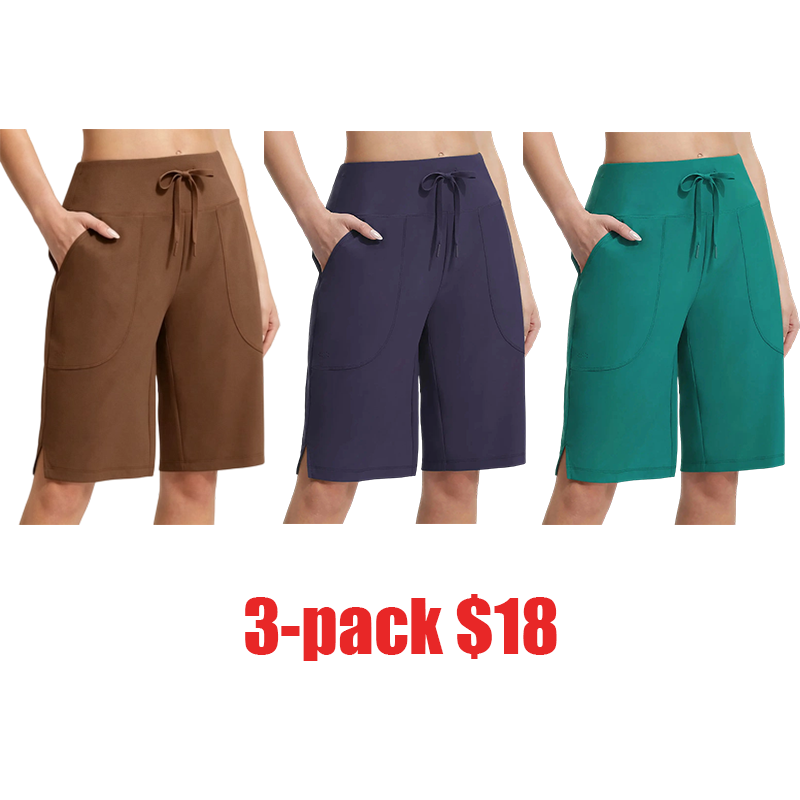 Women's High Waist Swim Shorts – Knee Length Bermuda Bottoms with Liner & Pockets, Quick Dry Stretch Swimwear for Beach & Pool