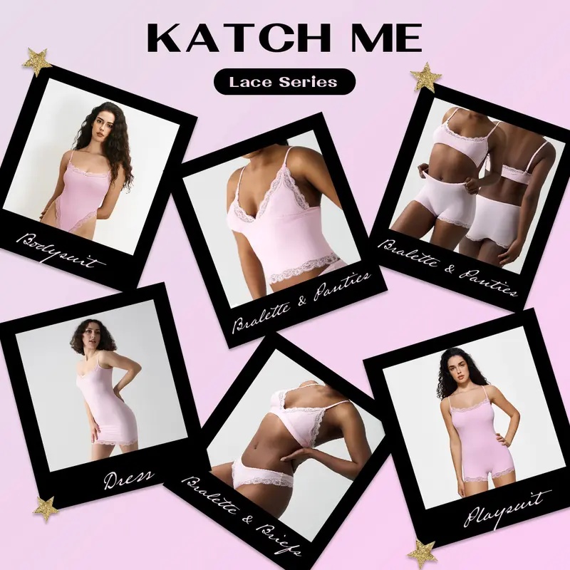 KatchMe Lace Series Women's Simple Style Spaghetti Strap Lace Trim Breathable Bodysuit