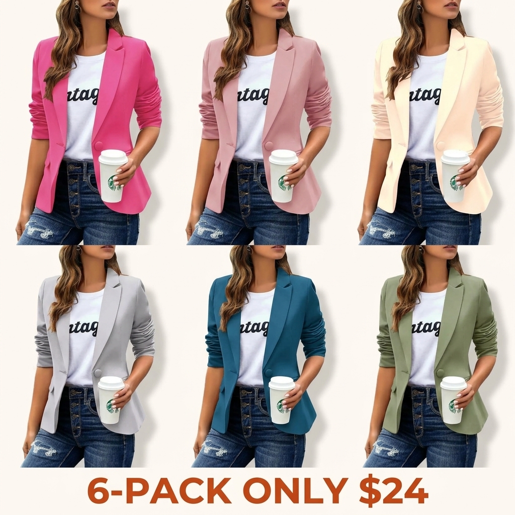 Women's Casual Blazer — Long-Sleeve, Lapel, Single-Breasted, Slim-Fit Business & Commute Jacket
