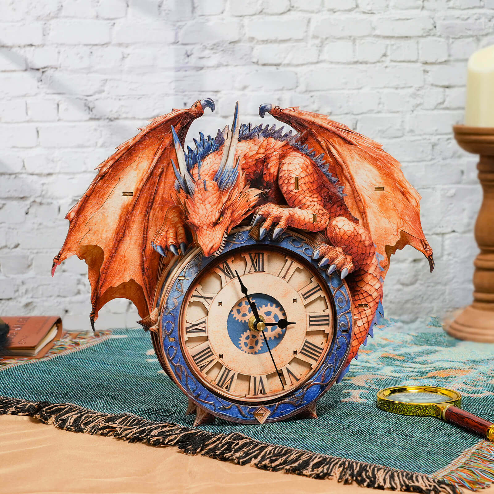 Flame DragonDIY Wooden Clock, 3D Puzzle Craft Kit