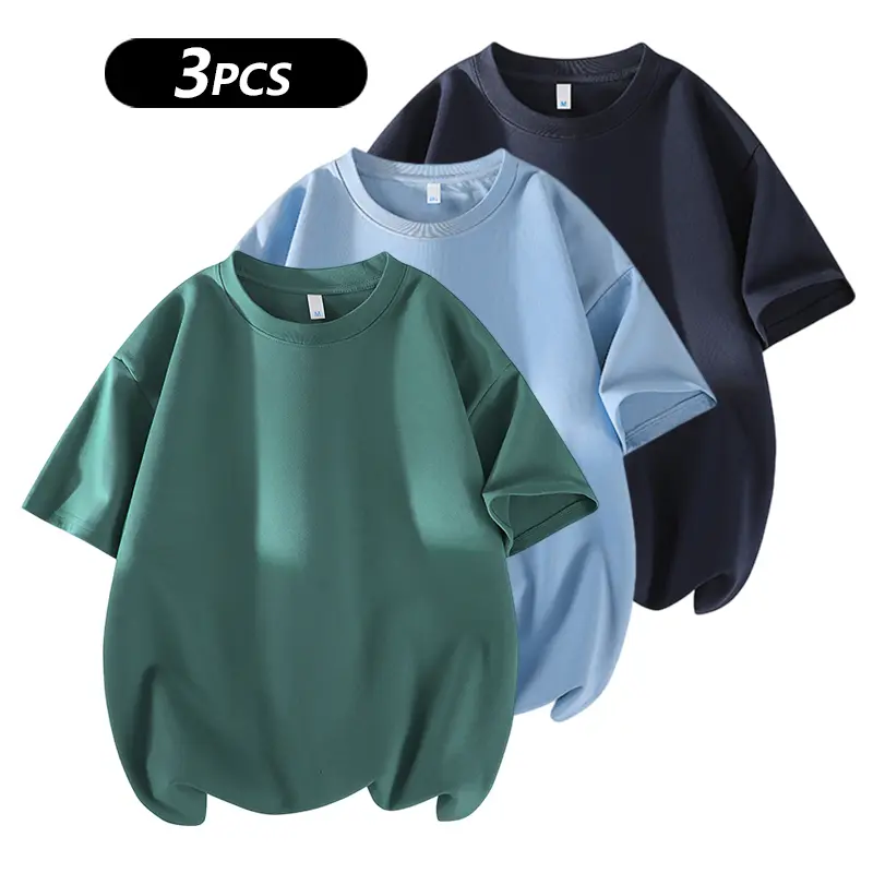 Men's 3PCS 100% cotton Crew Neck T-Shirts Set - Soft Loose Fit Navy Gray Black Tees for Casual Daily Wear