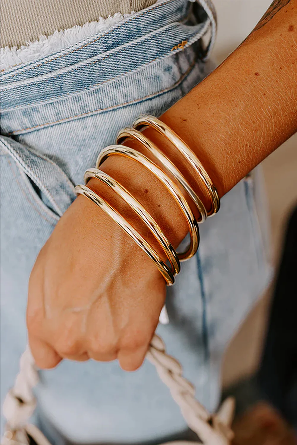 Gold Multi Layer Plated Alloy Bangle Bracelet