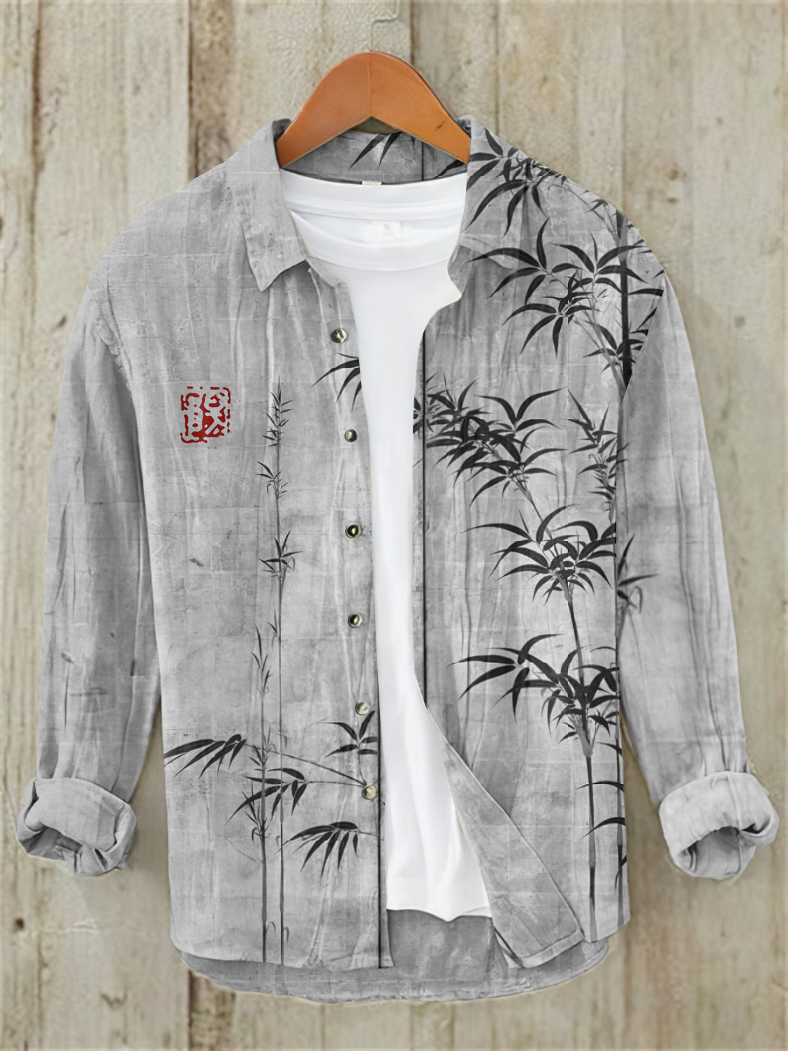 Bamboo Japanese Art Casual Linen Blend Shirt