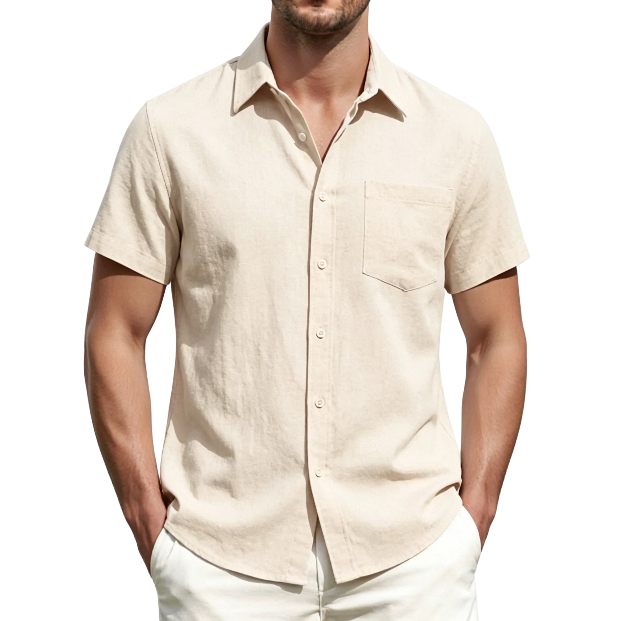 Men's Linen Short-Sleeve Shirts (Pack of 10) — Dress Shirts with Pockets