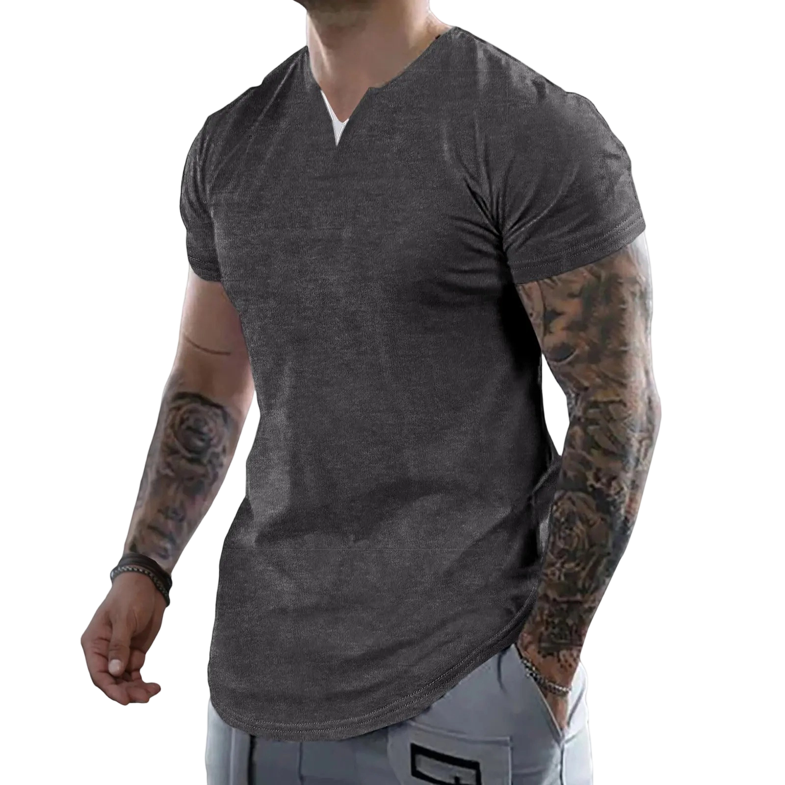 Men's Muscle Slim Fitted V-Neck T-Shirt Short Sleeve Soft Athletic Tee for Gym & Daily Wear