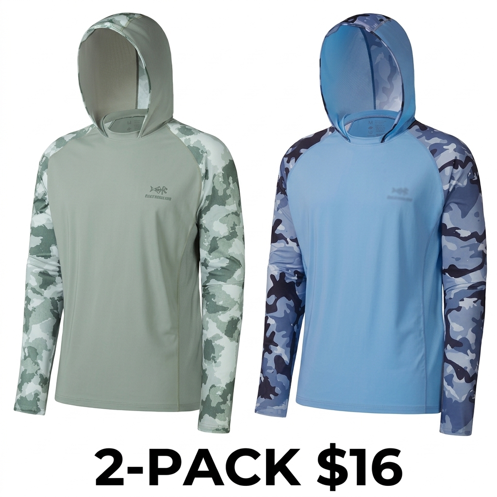Men's UPF 50+ Long Sleeve Fishing Hoodie – Camo Cooling Shirt with Pockets & Thumbholes