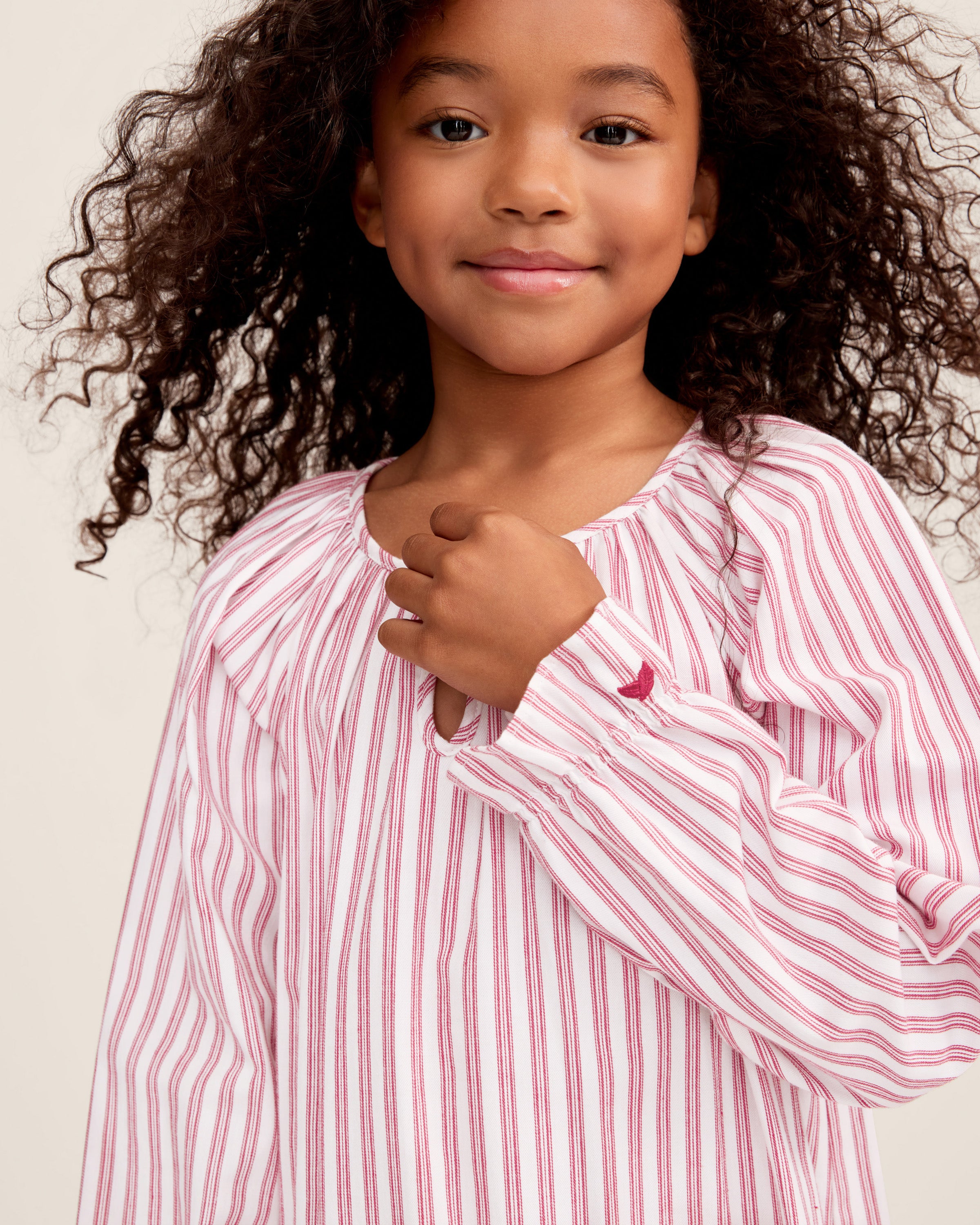 Girl's Twill Delphine Nightgown in Antique Red Ticking