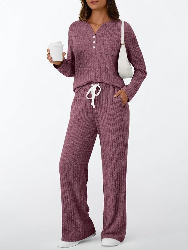 Cotton Plain Casual Two-Piece Set