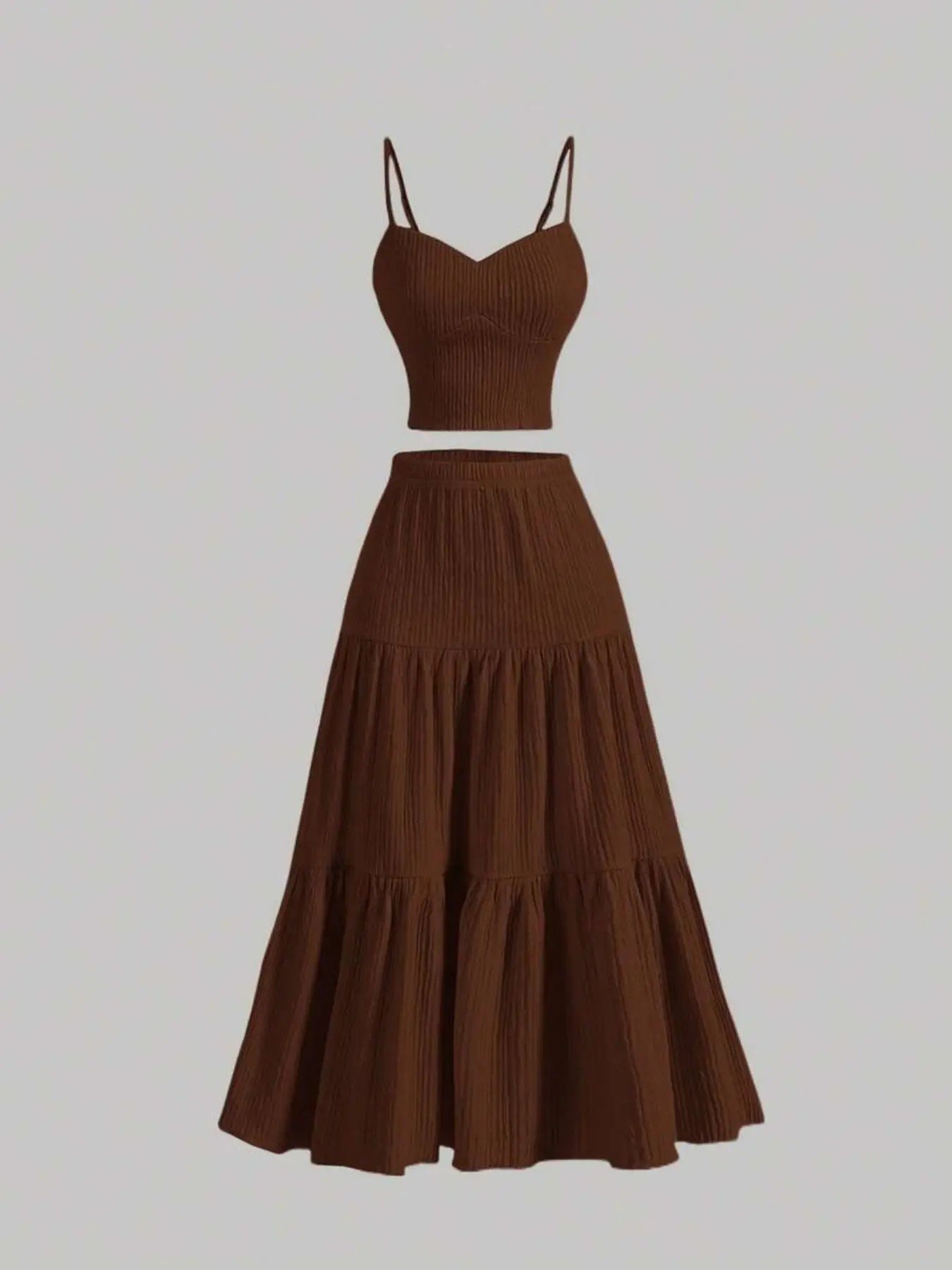 Women's Solid Crop Cami Top & A-line Skirt Two-piece Set, Casual Fashion Cozy Two Piece Outfits for Daily Outdoor Wear