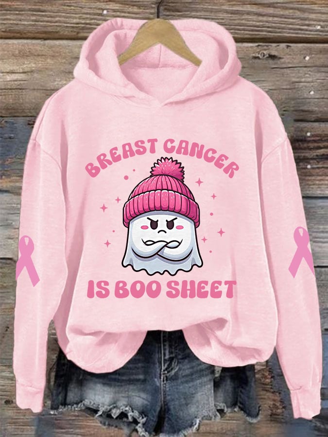 Women's Breast Cancer Is Boo Sheet Pink Halloween Ghost Breast Cancer Awareness Warrior Hoodie