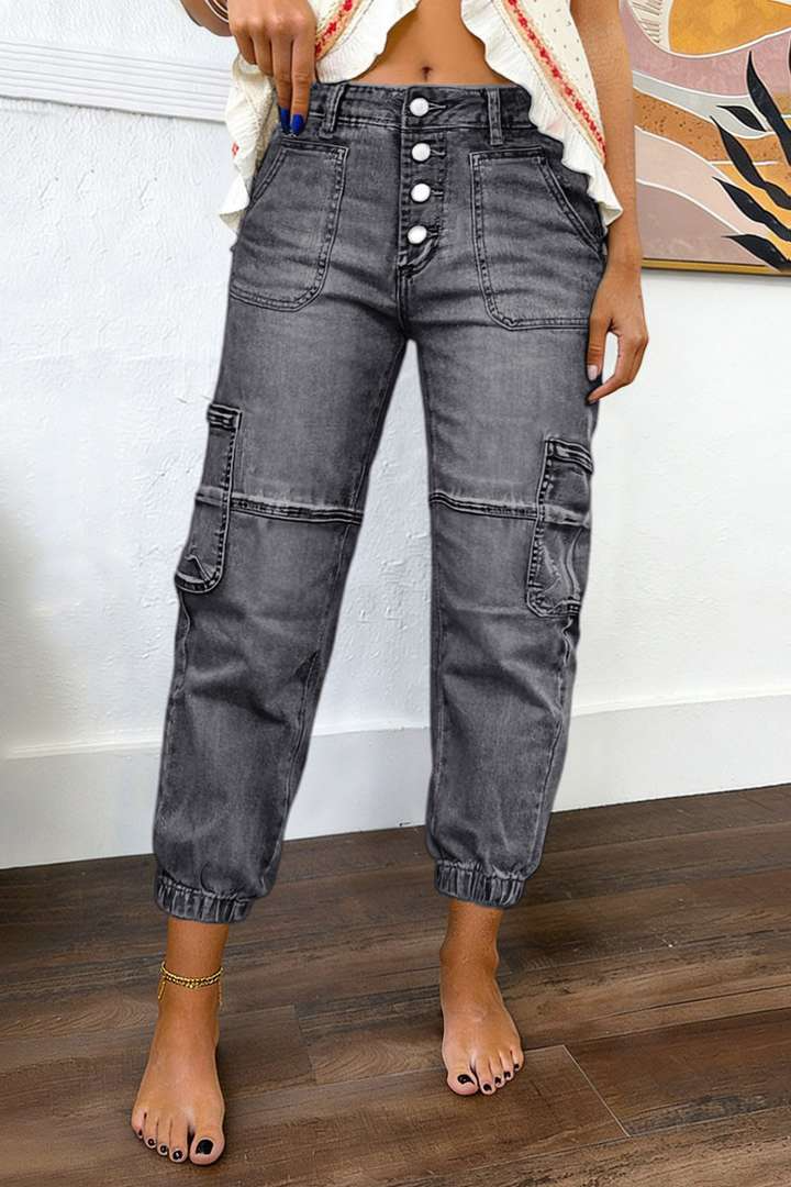 Mother's Day Sale💕Multi Pocket Button Fly Mid Rise Straight Leg Jeans Without Belt