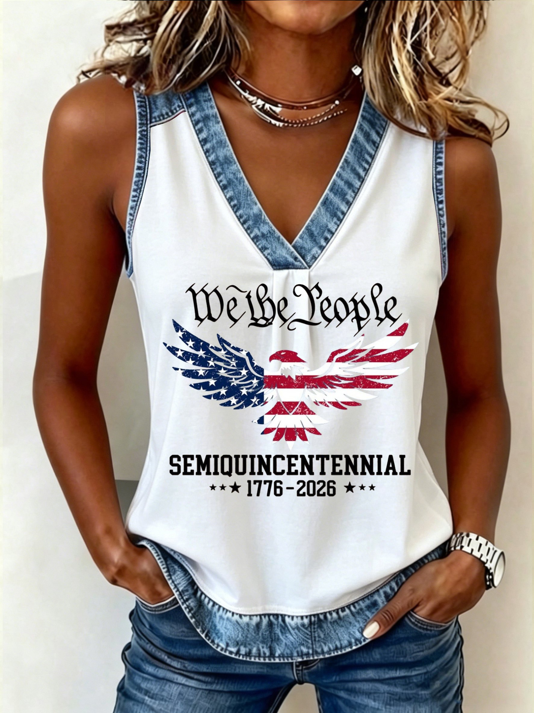 Women's USA 250th Anniversary Commemorative Printed V-Neck Tank Top