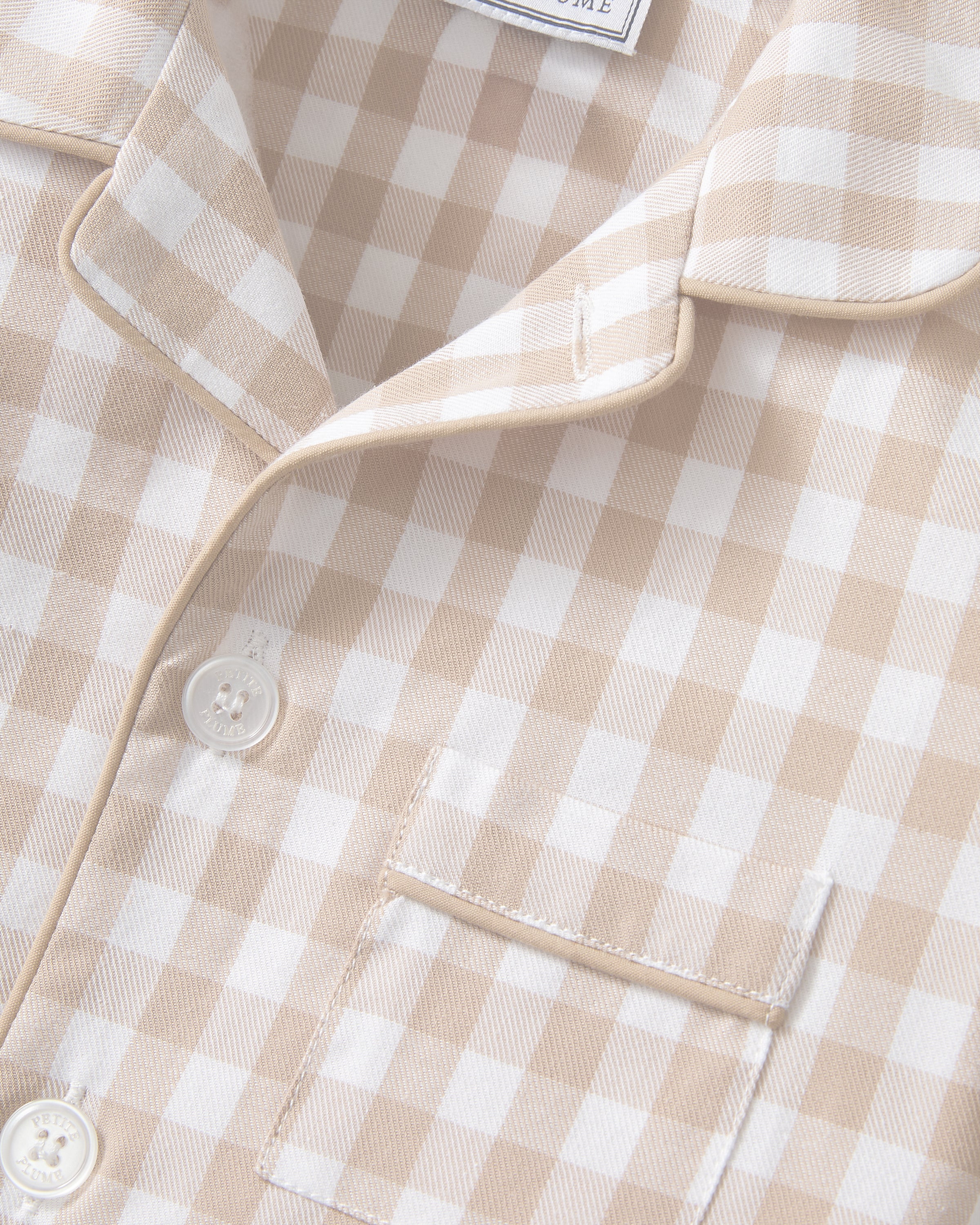 Kid's Twill Pajama Short Set in Camel Gingham