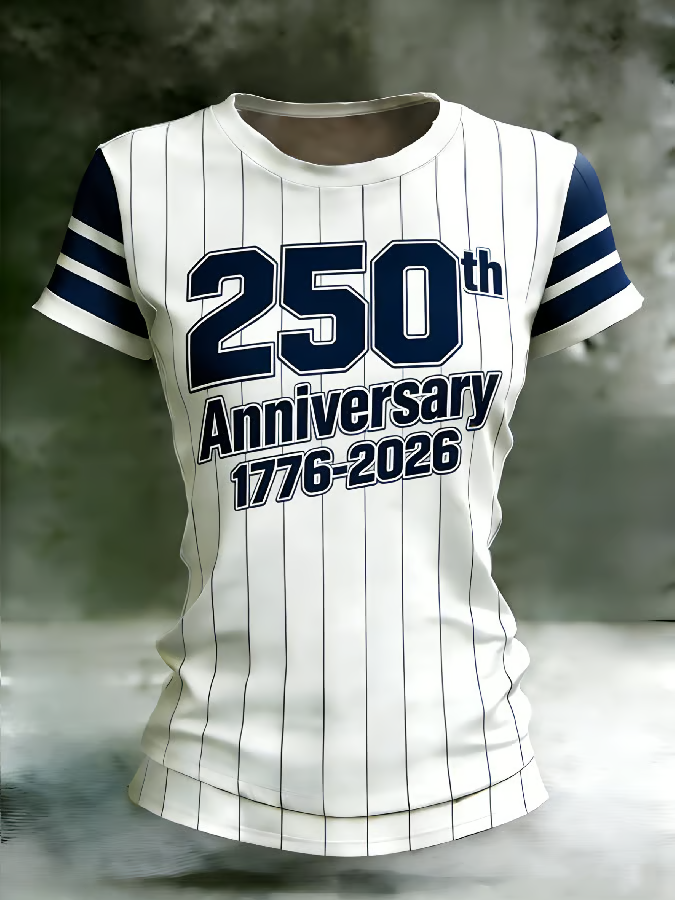 Ladies' 250Th Anniversary Commemorative Printed Round Neck Short Sleeve T-Shirt For American Independence Day