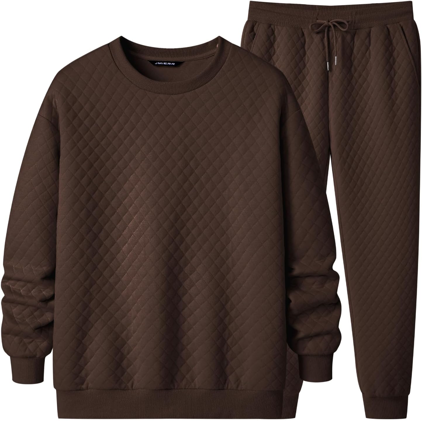 Men's Quilted 2 Piece Casual Outfits Crewneck Sweatshirt Tracksuit & Joggers Sweatpants Sweatsuit Set