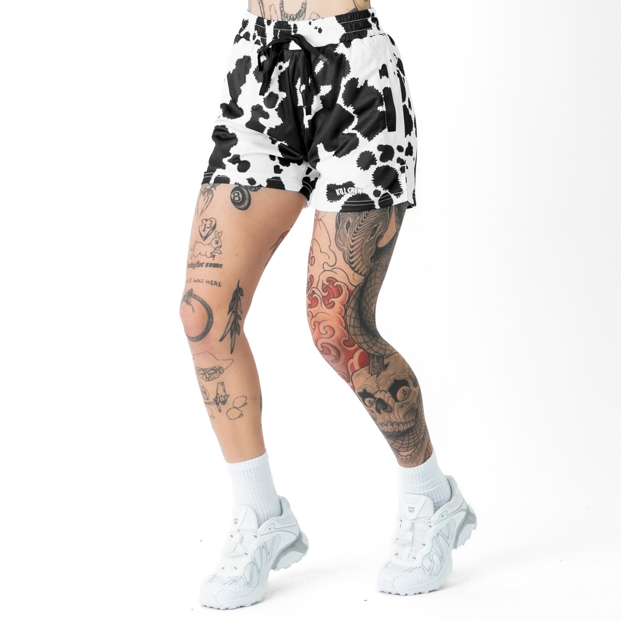 MOO THAI SHORTS (MID THIGH CUT) - BLACK COW