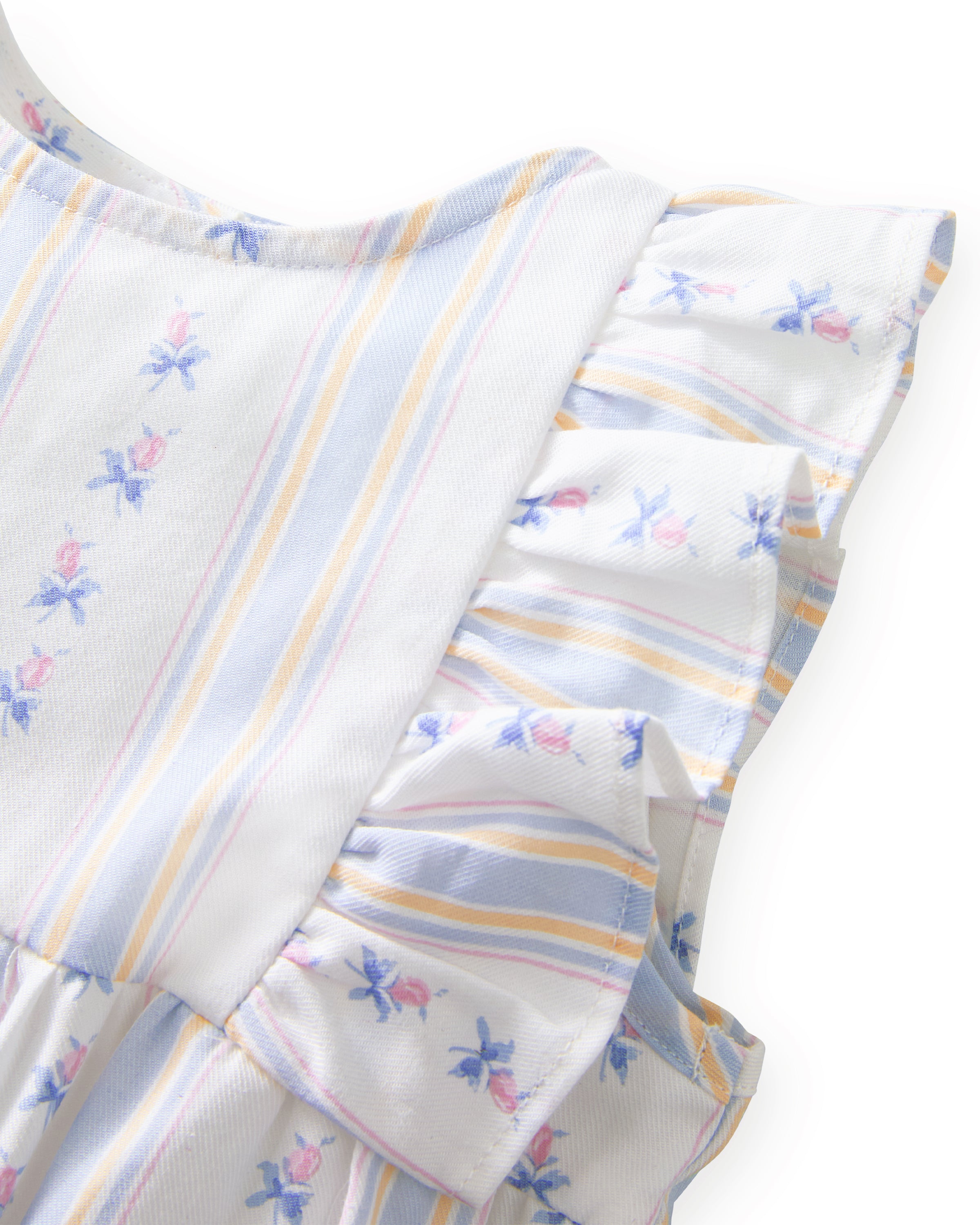 Baby's Twill Ruffled Romper in Cottage Stripe