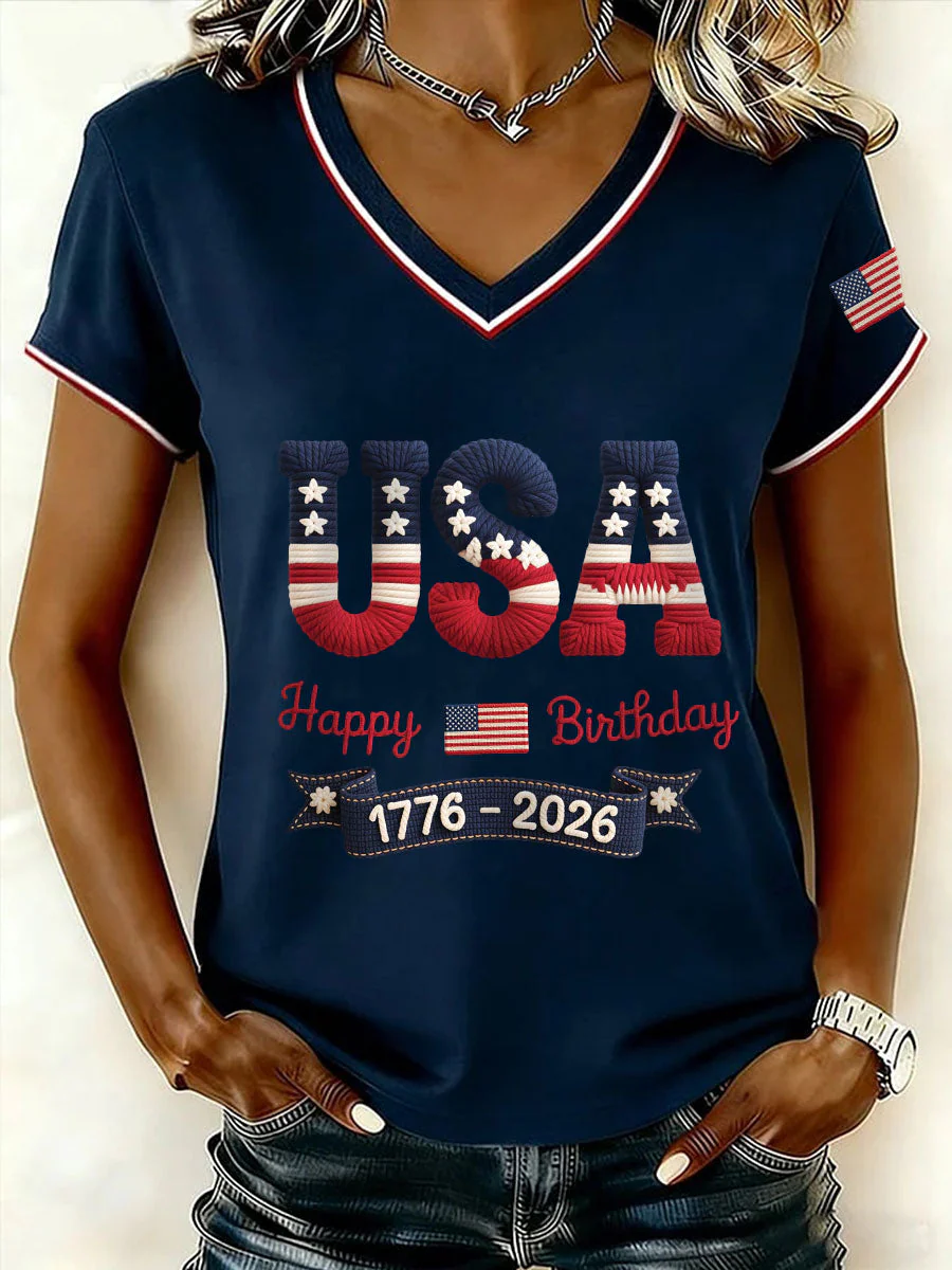 Knitted Texture 1776-2026 US 250Th Anniversary V-Neck T-Shirt