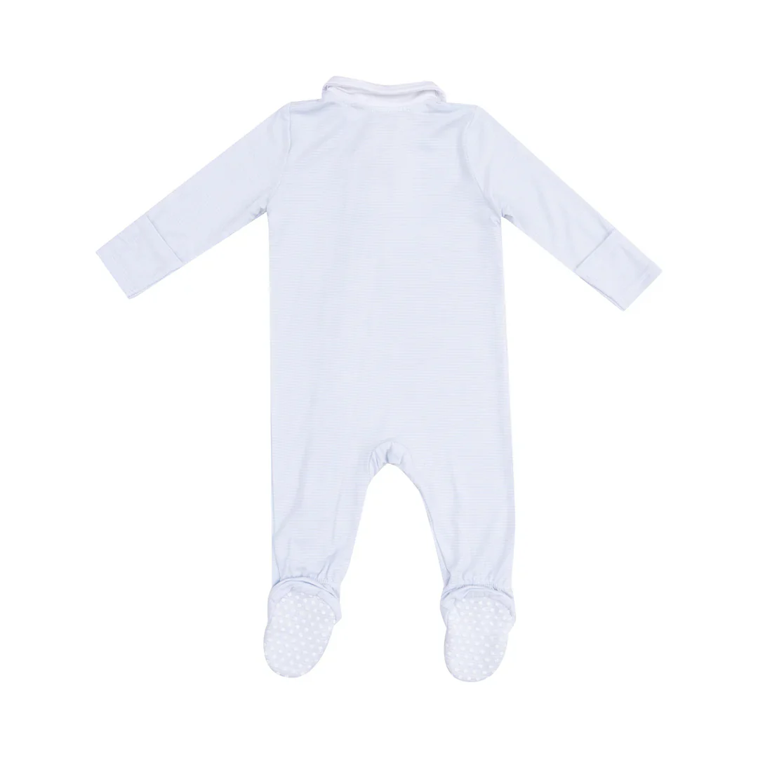 POLO 2 WAY ZIPPER FOOTIE - STRIPE CLASSIC BLUE