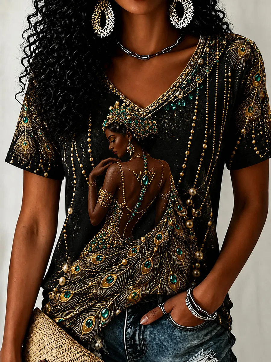 African Goddess Peacock Jewelry Art Graphic Tee
