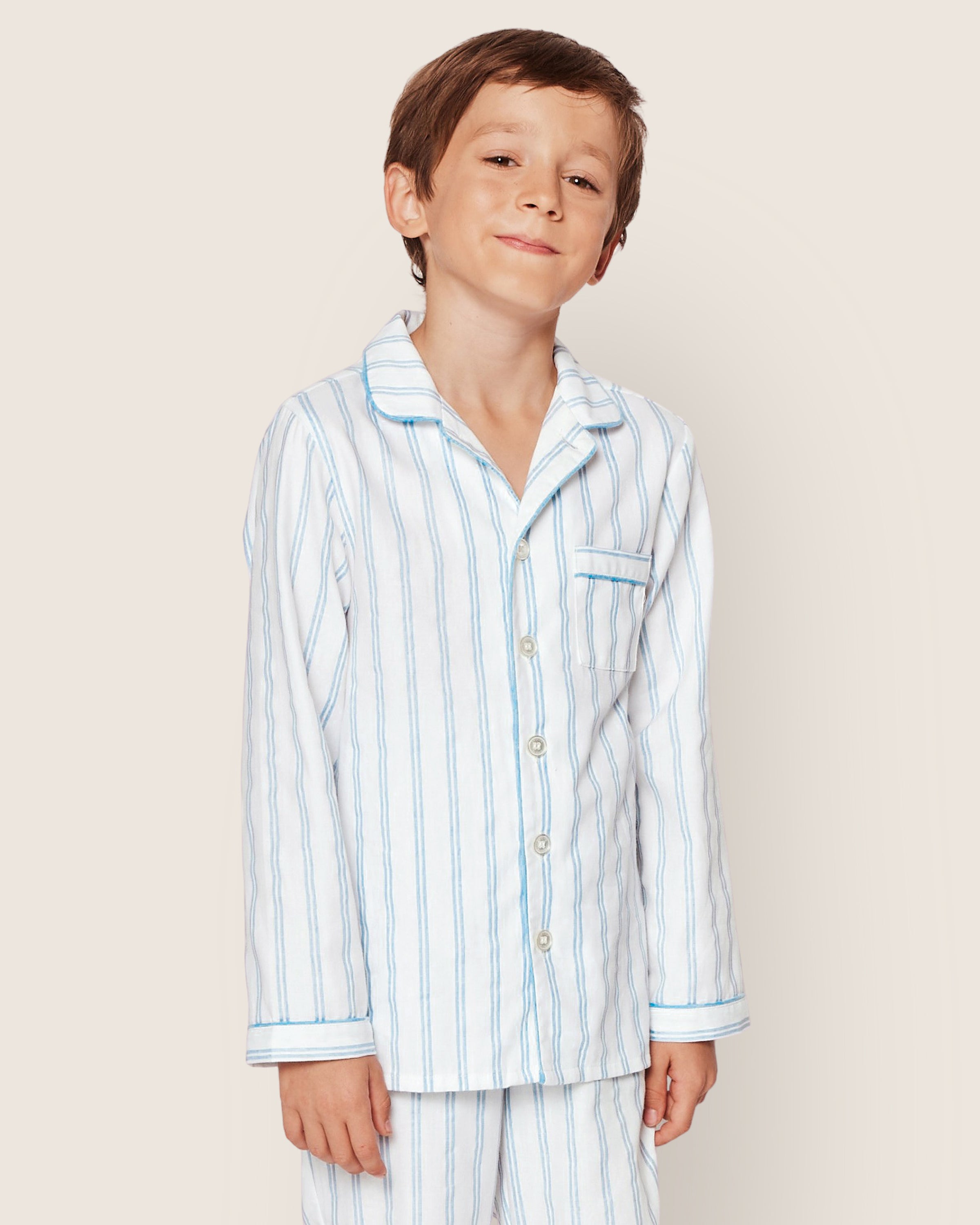 Kid's Twill Pajama Set in Periwinkle Stripe