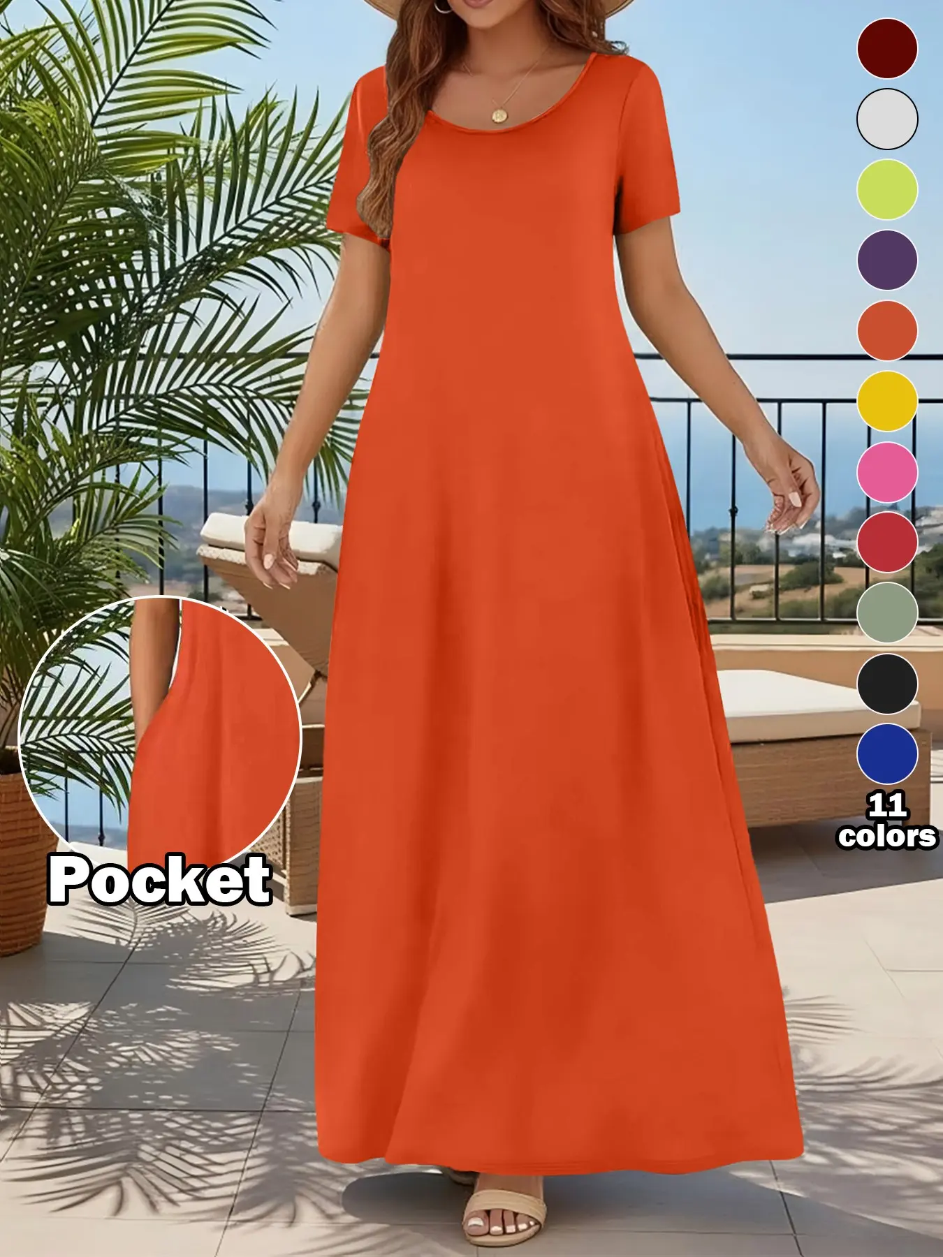 Women's Casual Commuter Plain Minimalist Short Sleeve Dress with Pockets