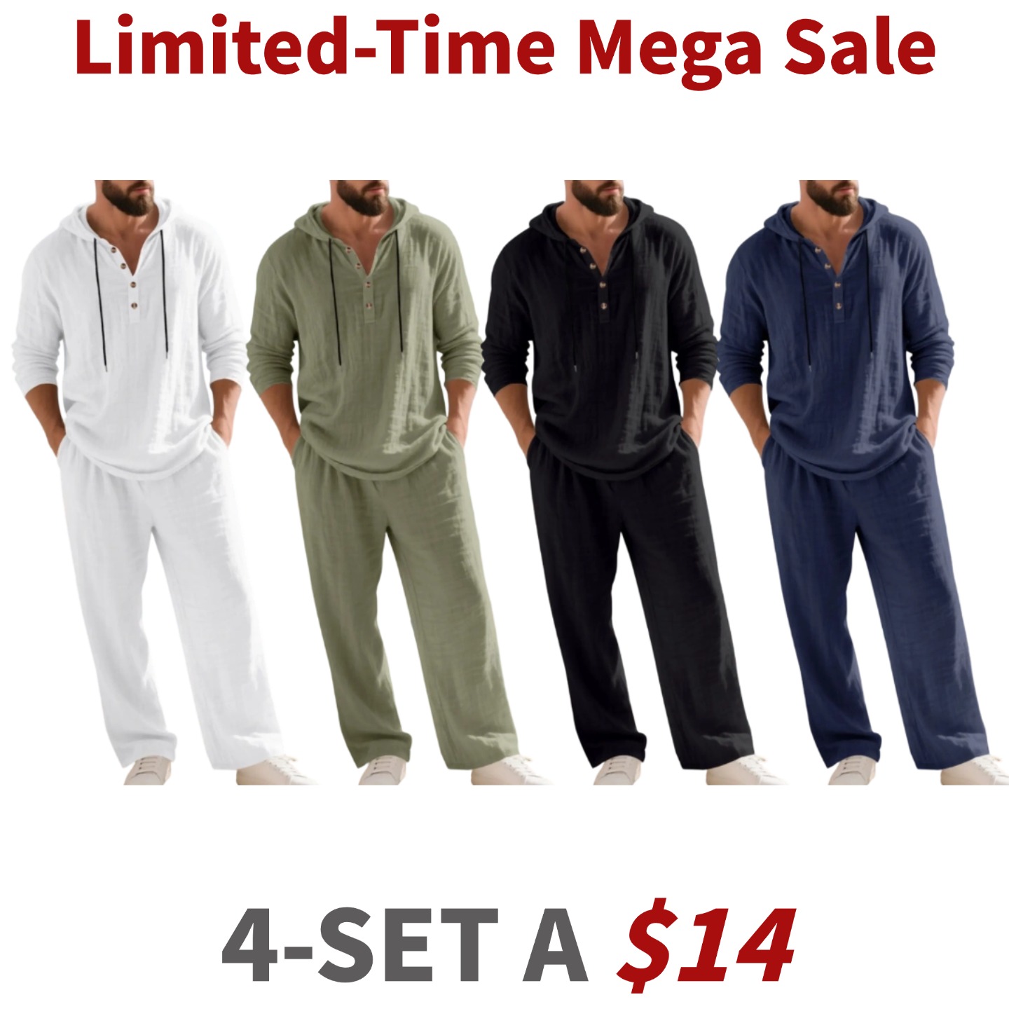 Men's Trendy Linen Hooded Two-Piece Set